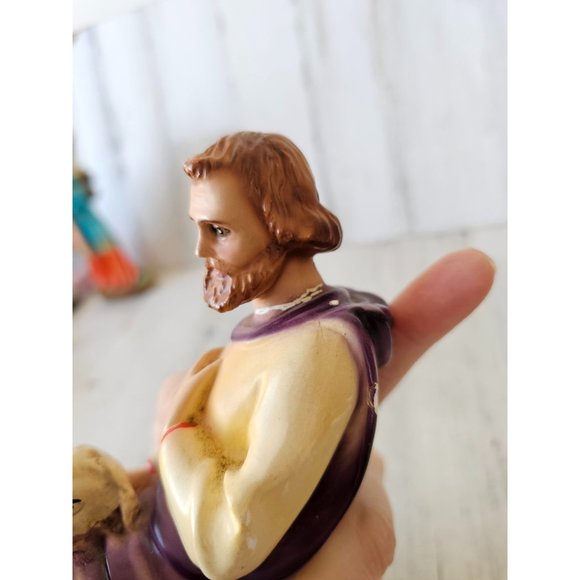 Vintage chalkware Joseph Nativity sheep Italy LB Italian AS IS religious figurin - Picture 10 of 11